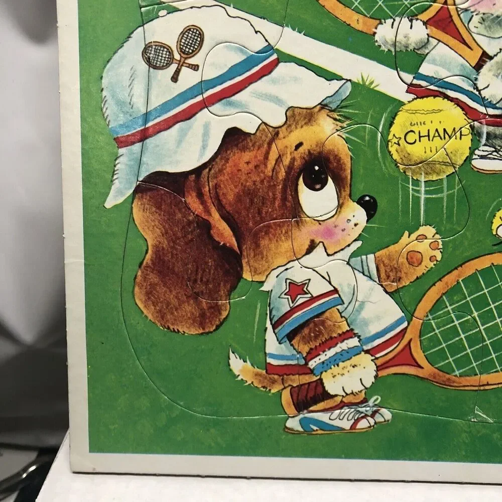 Vintage 1978 Whitman Tennis Champ Frame Tray Puzzle 4511C Giordano Kitten Puppy - Picture 5 of 13